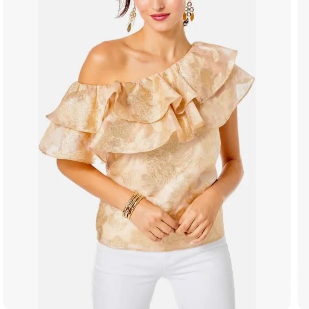 Lilly Pulitzer Gold Ruffle Off-Shoulder Trixie Sz S